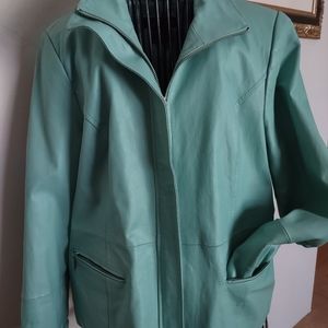 Aqua Blue Leather Jacket by Dialogue Size L